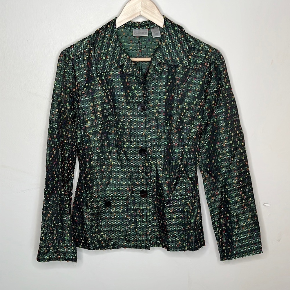 CHICO’S GREEN MULTI COLOR BUTTON FRONT BLAZER JACKET Size 0/4